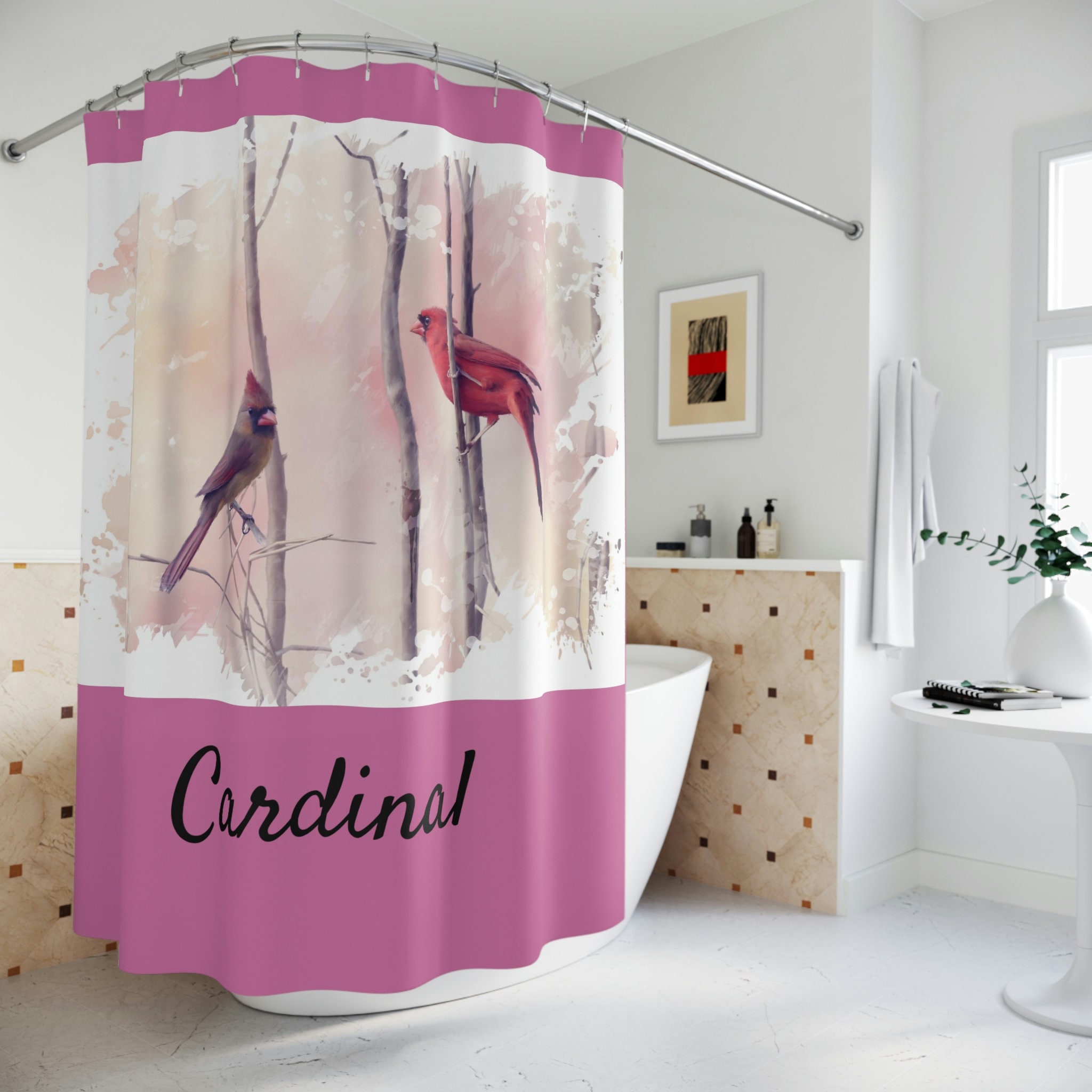 Cardinals in Trees Shower Curtain - Vibrant Bird Home Decor