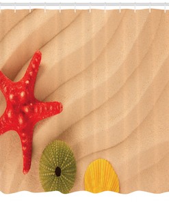 Caribbean Beach Themed Shower Curtain Waterproof Fabric with Sea Shell and Urchin Print for Bathroom