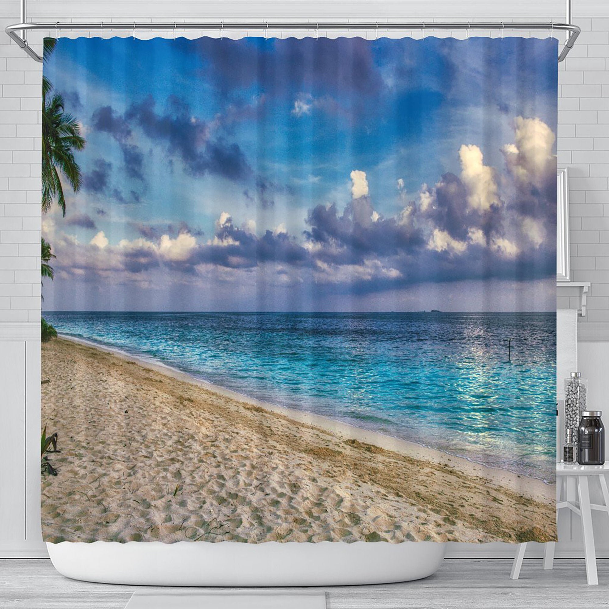 Caribbean Beach Walk Shower Curtain That Brings The Ocean Waves Home