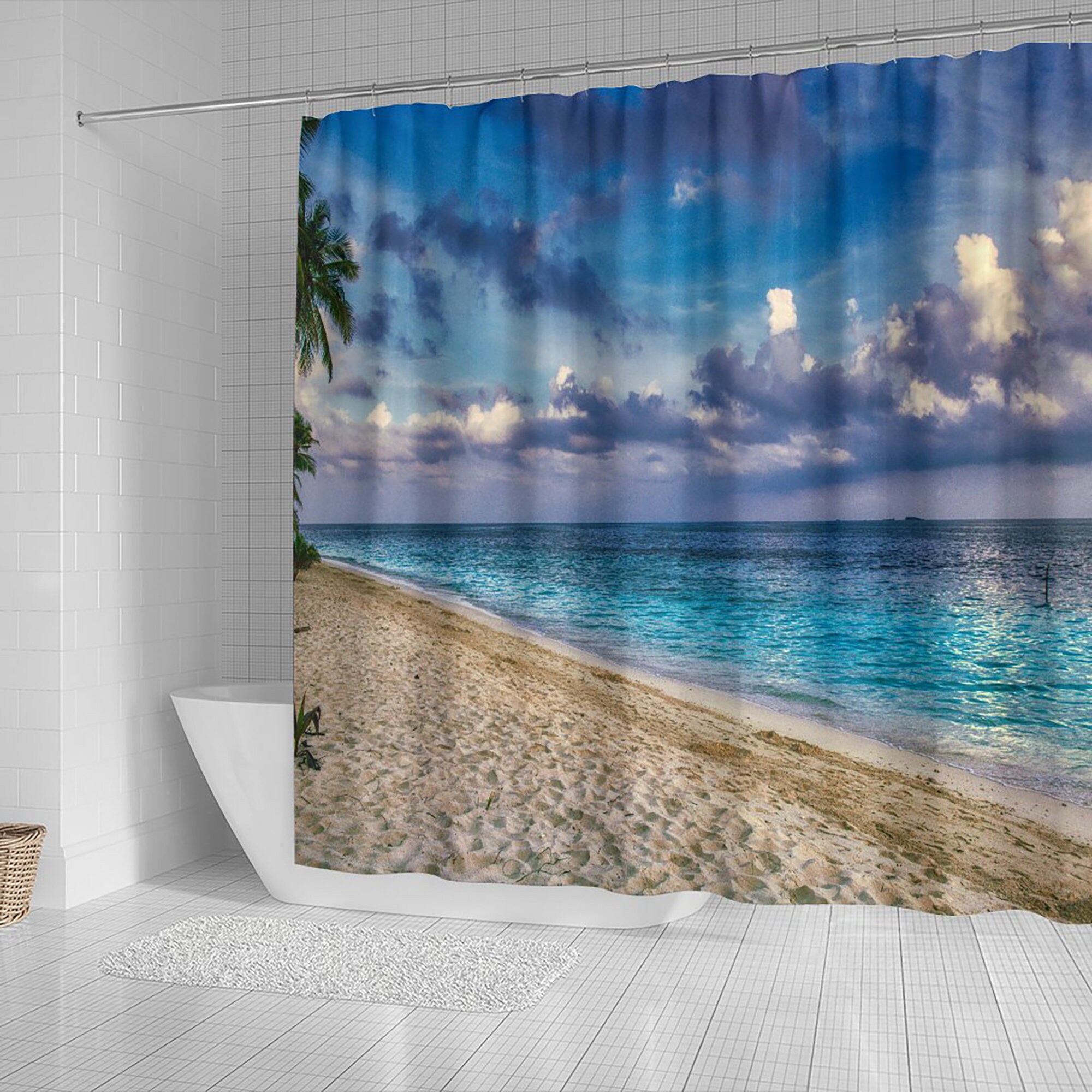 Caribbean Beach Walk Shower Curtain That Brings The Ocean Waves Home - Image 2