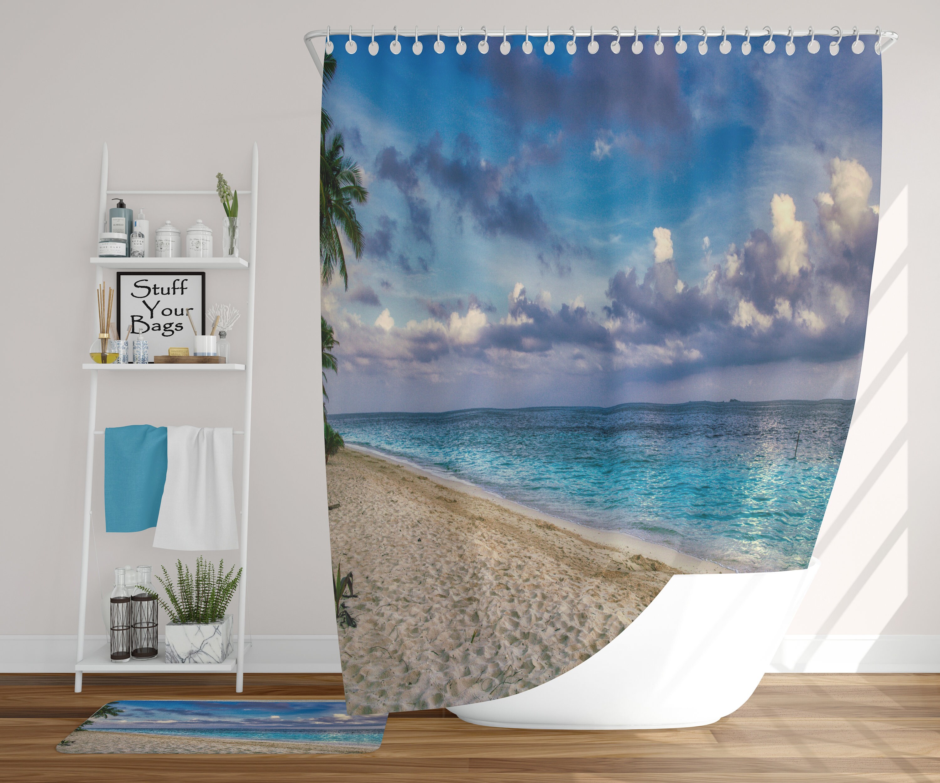 Caribbean Beach Walk Shower Curtain That Brings The Ocean Waves Home - Image 3