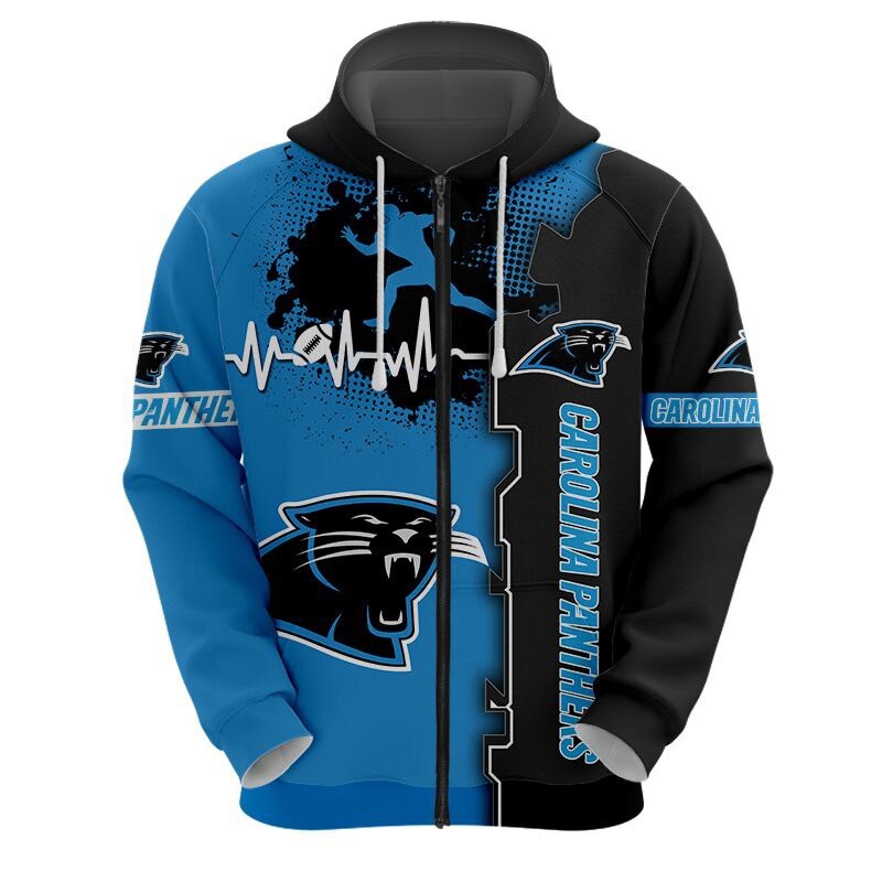 Carolina Panthers All Over Print Zip Hoodie With 3D Design For Nfl Fans