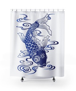 Carp Koi Fish Japanese Ukiyo-e Style Shower Curtain for Retro Bathroom Decor 