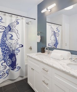 Carp Koi Fish Japanese Ukiyo-e Style Shower Curtain for Retro Bathroom Decor