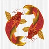 Carp Koi Fish Shower Curtain, Cloth Fabric Bathroom Decor in Oriental Warm Tones with Illustration 