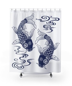 Carp Koi Fish Ukiyo-e Print Shower Curtain for Retro Bathroom Decor Gift 