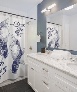 Carp Koi Fish Ukiyo-e Print Shower Curtain for Retro Bathroom Decor Gift