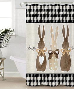 Carrots Rabbit Easter Bunny Buffalo Plaid Shower Curtain For Easter Bathroom Decor