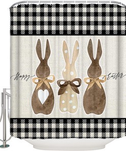 Carrots Rabbit Easter Bunny Buffalo Plaid Shower Curtain For Easter Bathroom Decor