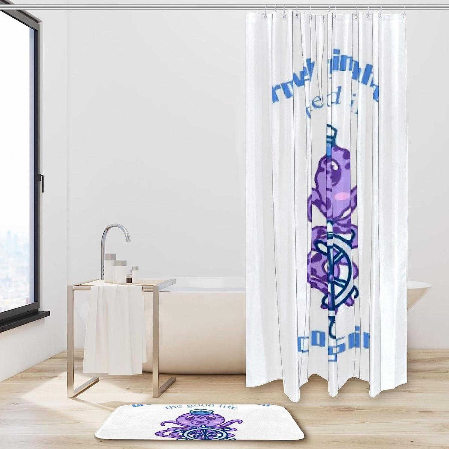 Cartonn Blue Whale Bathroom Set With Waterproof Fabric Shower Curtain - Image 2