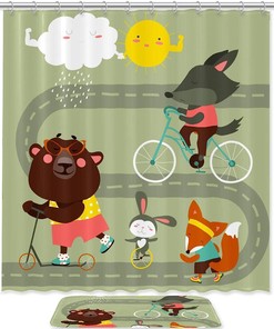 Cartoon Animal Bicycle Shower Curtain - A Fun And Creative Twist In Your Bathroom