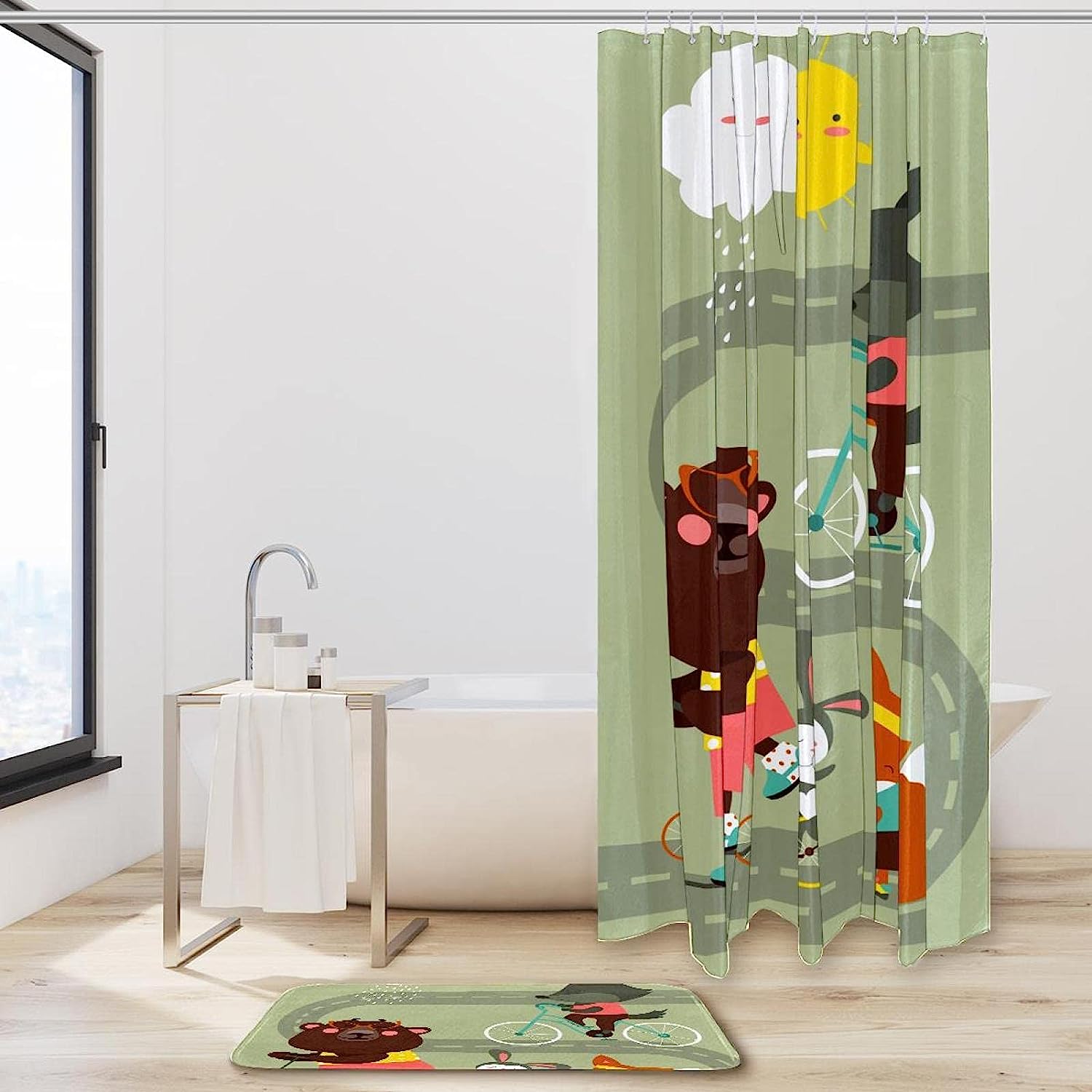 Cartoon Animal Bicycle Shower Curtain - A Fun And Creative Twist In Your Bathroom