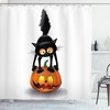 Cartoon Animal Cat Shower Curtain With Pumpkin Print For Halloween Decor