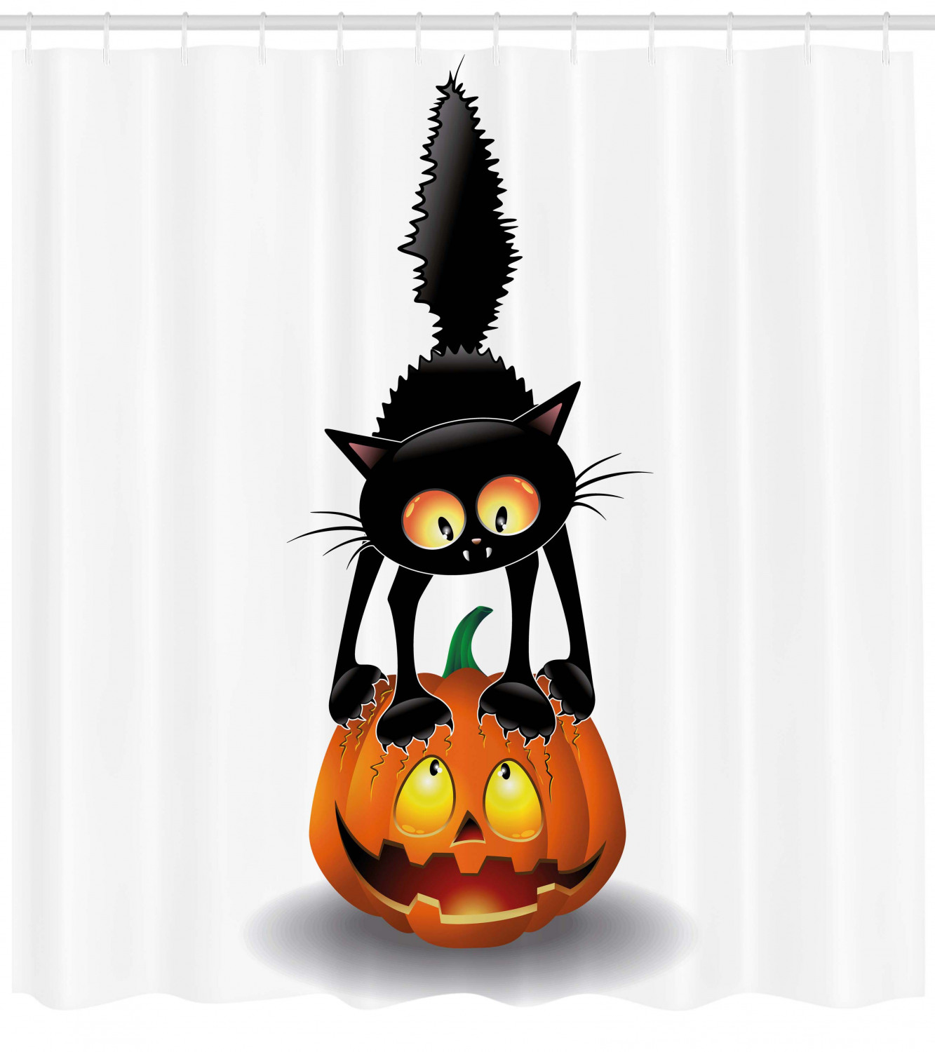 Cartoon Animal Cat Shower Curtain With Pumpkin Print For Halloween Decor - Image 4