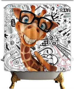 Cartoon Animal Funny Giraffe Shower Curtain - Cute Bathroom Decor