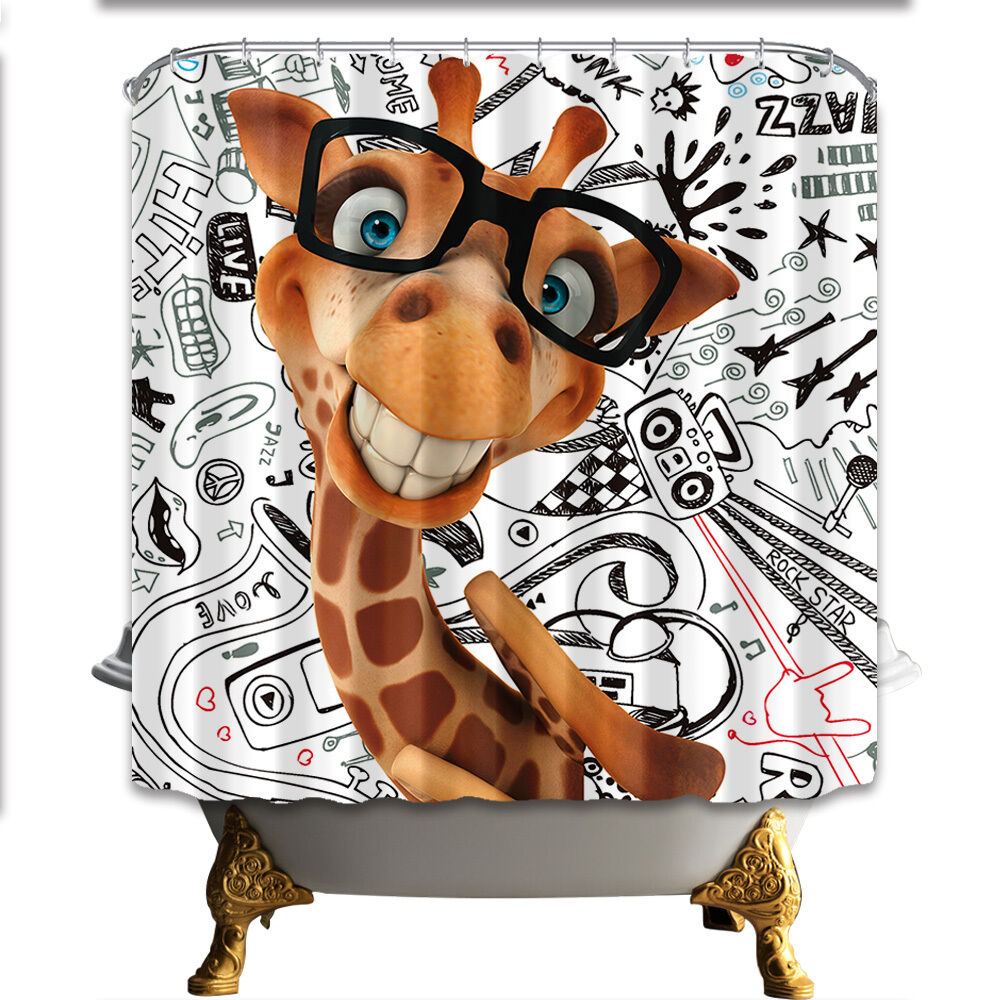 Cartoon Animal Funny Giraffe Shower Curtain - Cute Bathroom Decor