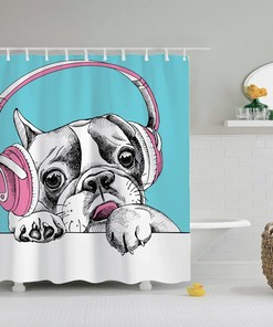 Cartoon Animal Lovers Shower Curtain - Funny Dog Art Style Bathroom Decor