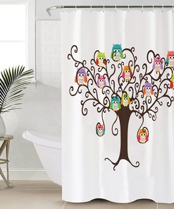 Cartoon Animal Owl Tree Printed Shower Curtain With Fabric Material