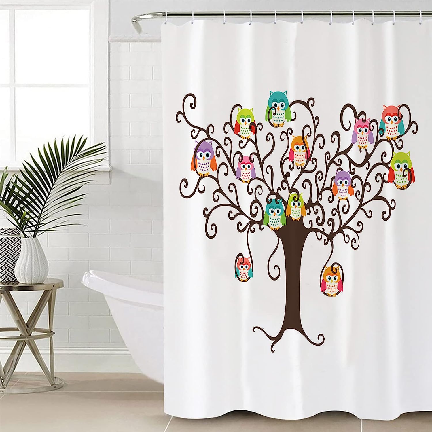 Cartoon Animal Owl Tree Printed Shower Curtain With Fabric Material