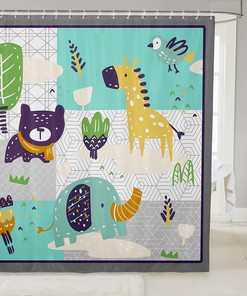 Cartoon Animal Painting Bath Curtain - Elephant Giraffe Shower Curtain