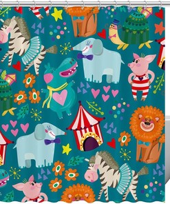 Cartoon Animal Zebra Elephant Pig Shower Curtain - Cute And Playful Bathroom Accessory