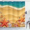 Cartoon Artwork of Seashells on the Beach Shower Curtain for Nautical Bathroom Decor