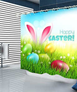 Cartoon Bath Easter Rabbit Waterproof Shower Curtain With Lid Design 