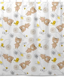 Cartoon Bears Shower Curtain Modern Home Bathroom Hotel Spa Decorations Waterproof Fabric