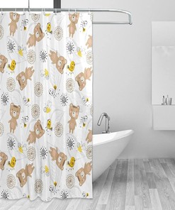 Cartoon Bears Shower Curtain Modern Home Bathroom Hotel Spa Decorations Waterproof Fabric