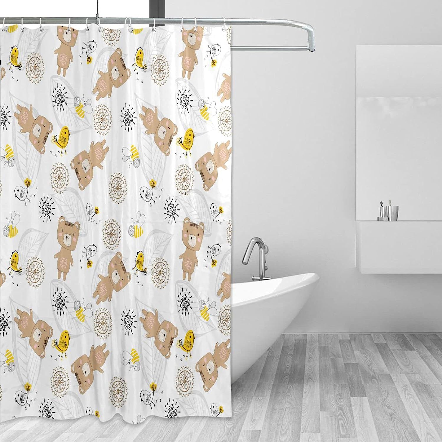 Cartoon Bears Shower Curtain Modern Home Bathroom Hotel Spa Decorations Waterproof Fabric