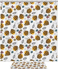 Cartoon Bees Pattern Kids Bathroom Shower Curtain For A Playful And Fun Decor