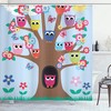 Cartoon Birds Shower Curtain, Tree Style Illustration Print, Cloth Bathroom Decor