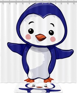 Cartoon Blue Penguin Waterproof Shower Curtain For A Fun Kid'S Bathroom