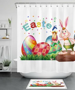 Cartoon Bunny And Easter Eggs Funny Shower Curtain