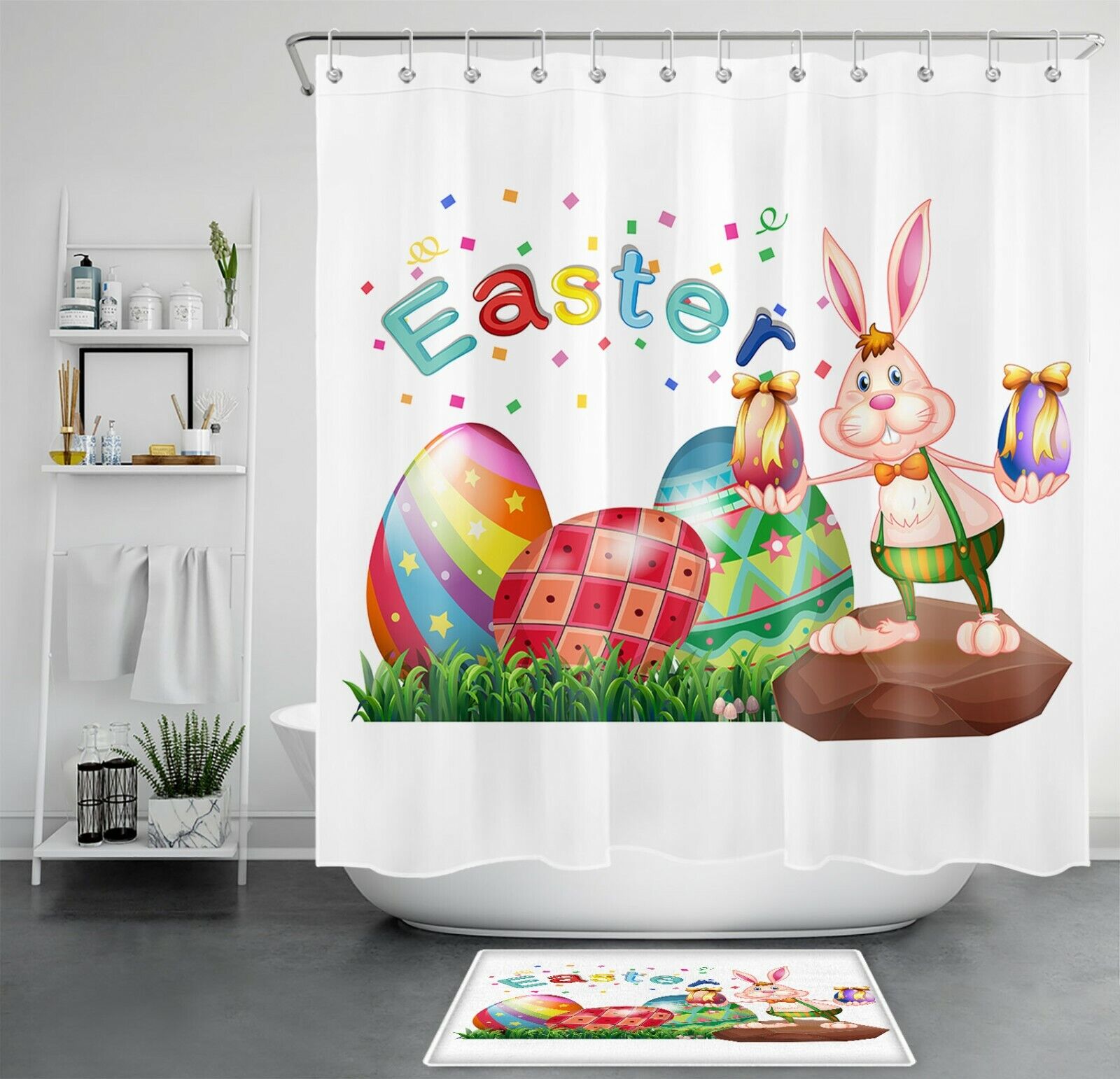 Cartoon Bunny And Easter Eggs Funny Shower Curtain