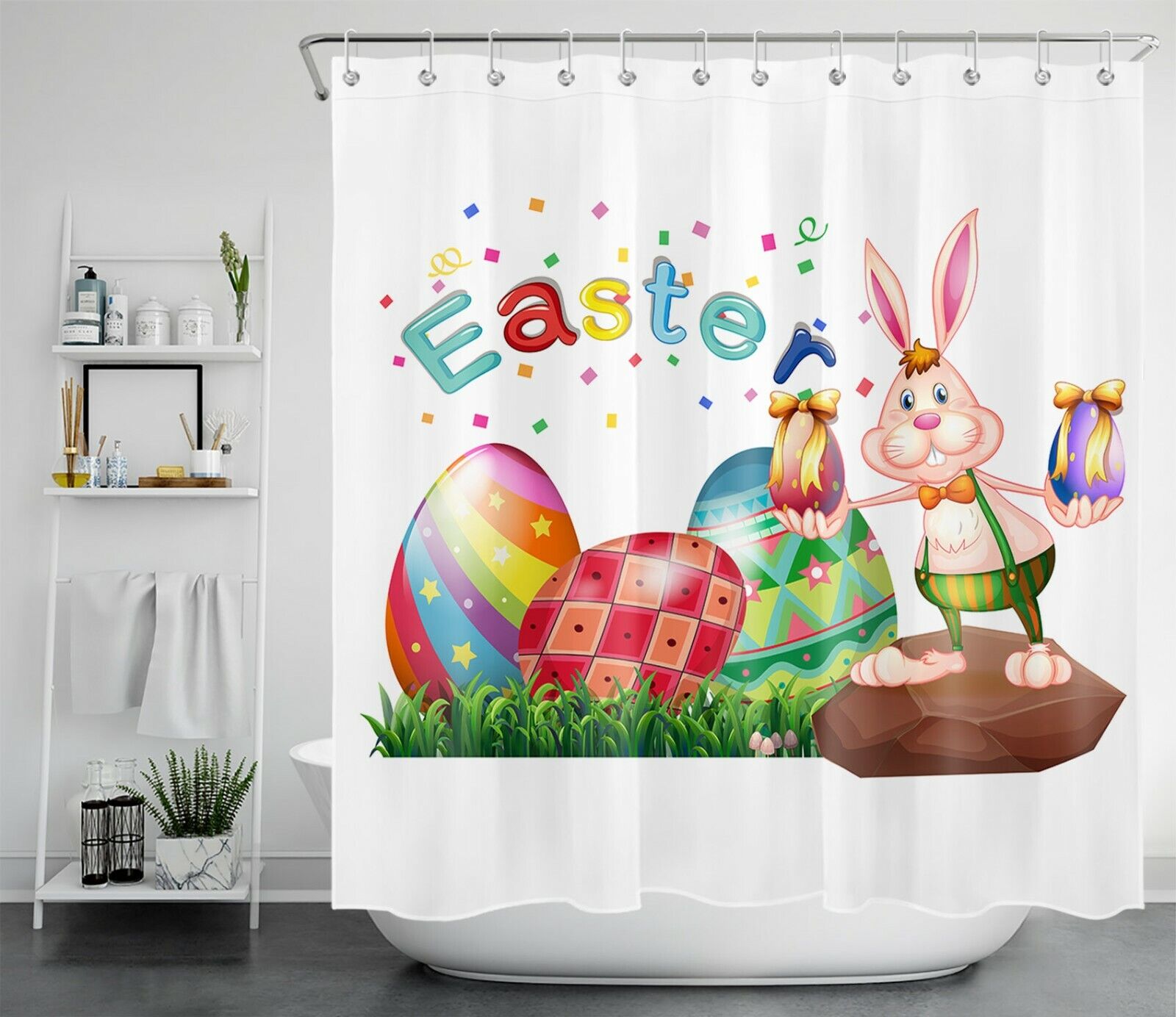 Cartoon Bunny And Easter Eggs Funny Shower Curtain
