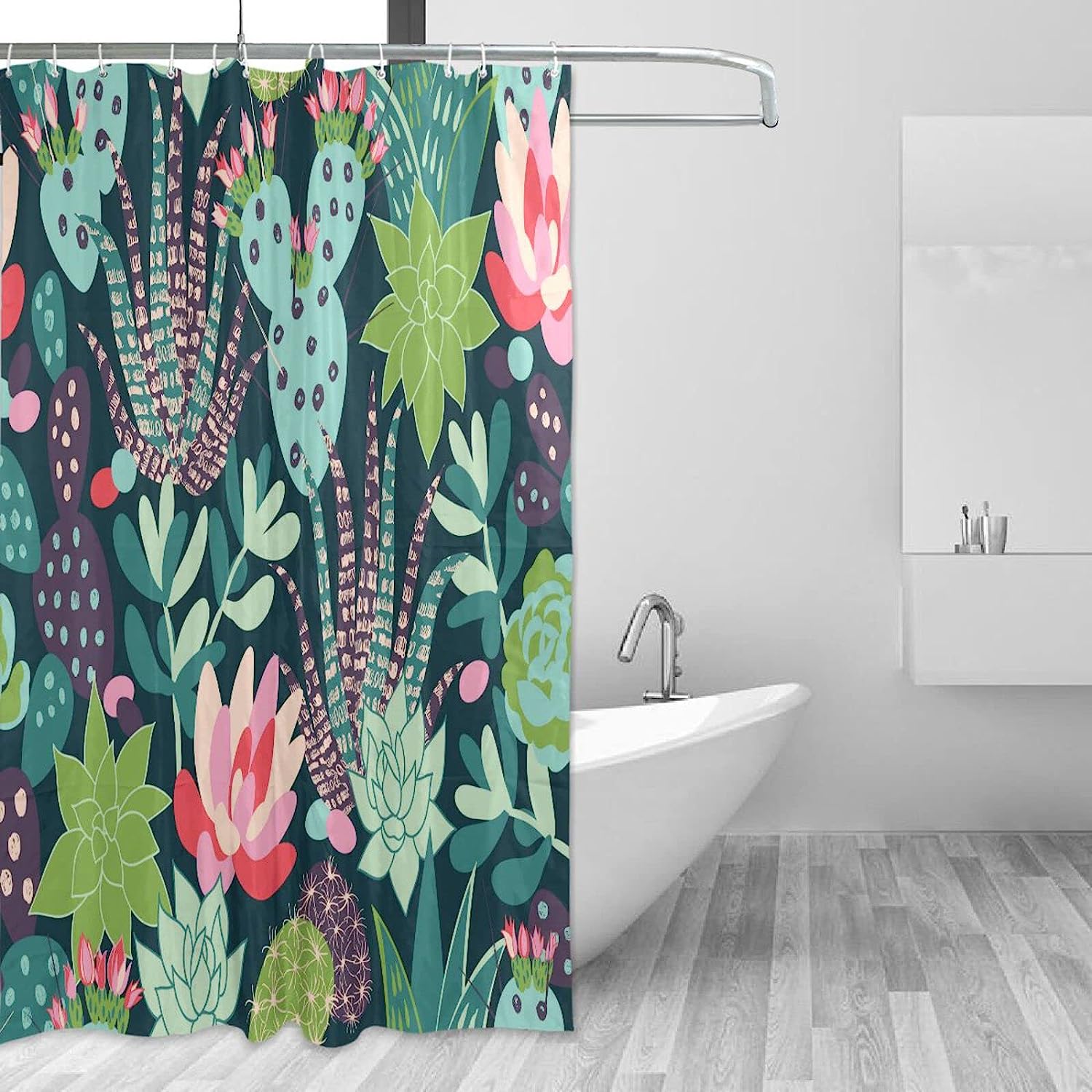 Cartoon Cactus Print Waterproof Fabric Shower Curtain for Bathroom Decor