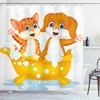 Cartoon Cat and Dog Bath Printed Shower Curtain for Kid's Bathroom Decor- Waterproof and Funny 