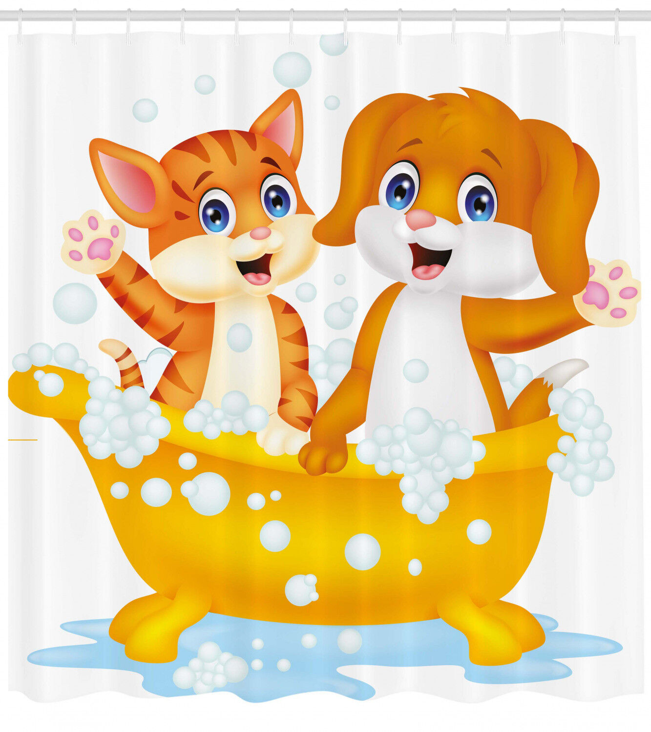 Cartoon Cat and Dog Bath Printed Shower Curtain for Kid's Bathroom Decor- Waterproof and Funny