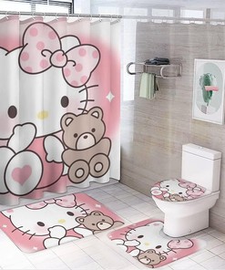 Cartoon Cats Hello Pink Kitty Shower Curtain And Bathroom Decorations To Add Cuteness To Your Bathroom