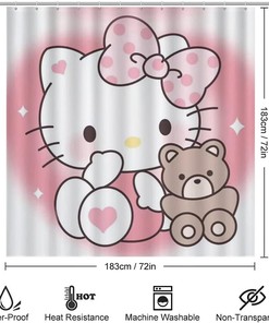 Cartoon Cats Hello Pink Kitty Shower Curtain And Bathroom Decorations To Add Cuteness To Your Bathroom