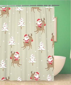 Cartoon Christmas Santa Claus and Deer Shower Curtain
