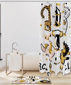 Cartoon Circus Lion Tiger Penguin Shower Curtain, Funny Bathhroom Waterproof Fabric Curtain
