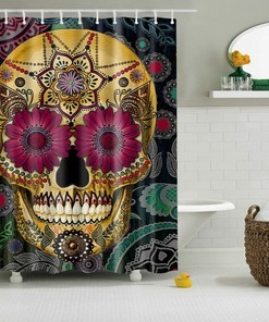 Cartoon Colored Skull Design Fabric Shower Curtain 