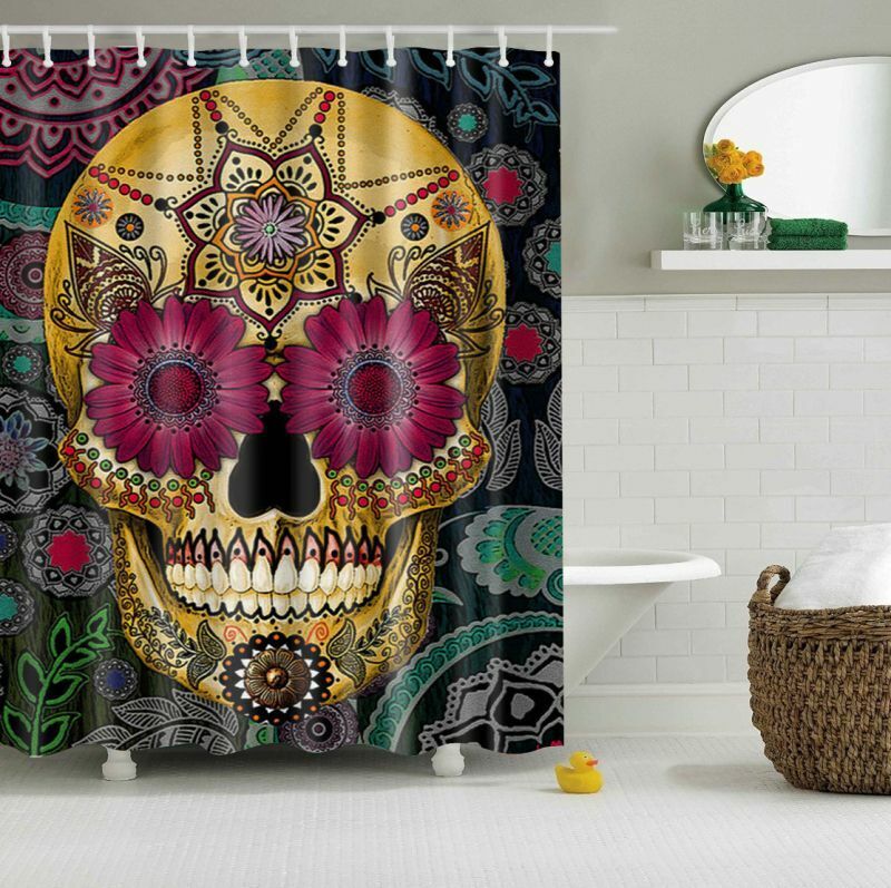 Cartoon Colored Skull Design Fabric Shower Curtain