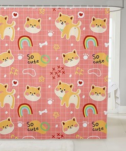 Cartoon Cute Corgi Puppy Printed Shower Curtain- Waterproof and Adorable Bathroom Accessory for Youthful Home Decor