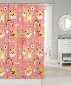 Cartoon Cute Corgi Puppy Printed Shower Curtain- Waterproof and Adorable Bathroom Accessory for Youthful Home Decor