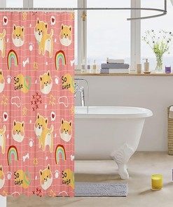 Cartoon Cute Corgi Puppy Printed Shower Curtain- Waterproof and Adorable Bathroom Accessory for Youthful Home Decor
