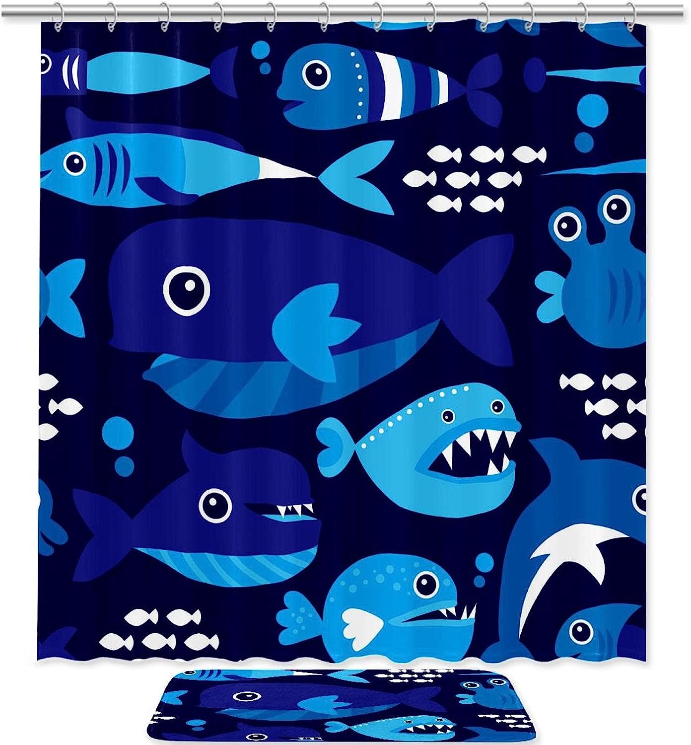 Cartoon Cute Octopus Bathroom Set With Waterproof Fabric Shower Curtain