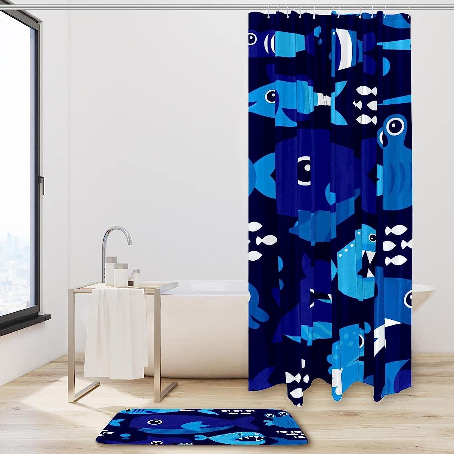 Cartoon Cute Octopus Bathroom Set With Waterproof Fabric Shower Curtain - Image 2